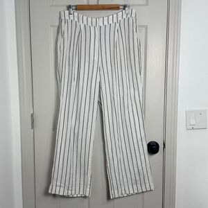 Old Navy Wide Leg Trouser Pants Women Large Linen White Striped Coastal Nautical